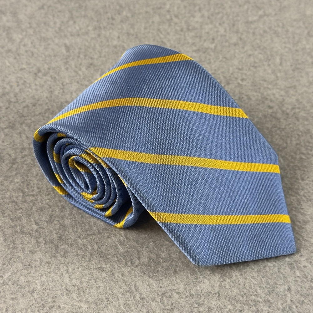 Vintage Brooks Brothers Makers Silk Tie Blue Gold Stripe Made USA England 59x3.6